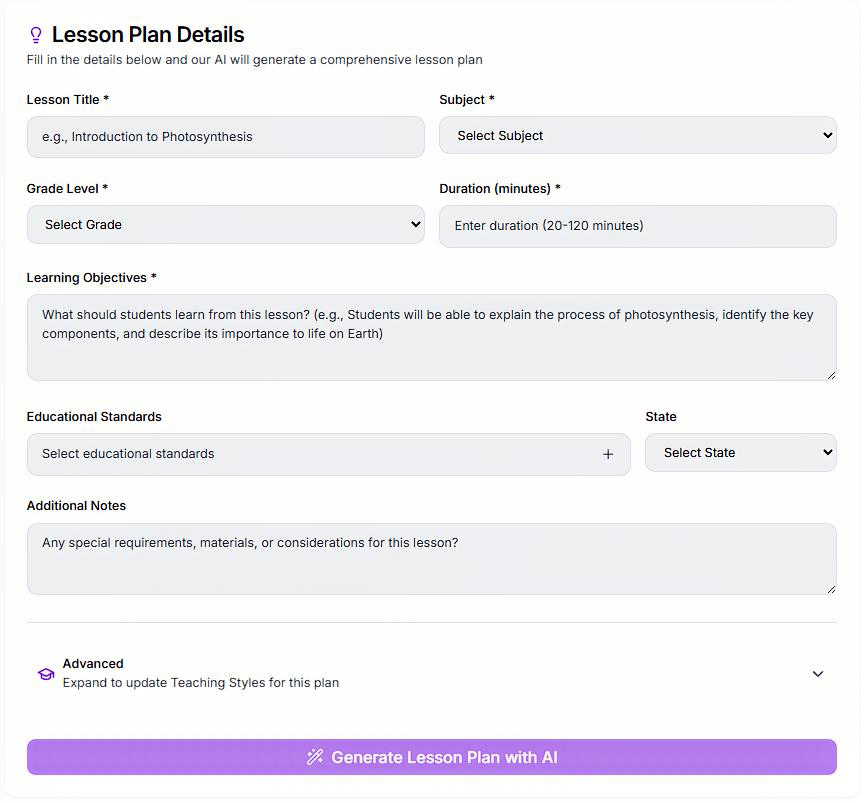 Start Plan Preview - See how easy it is to create lesson plans